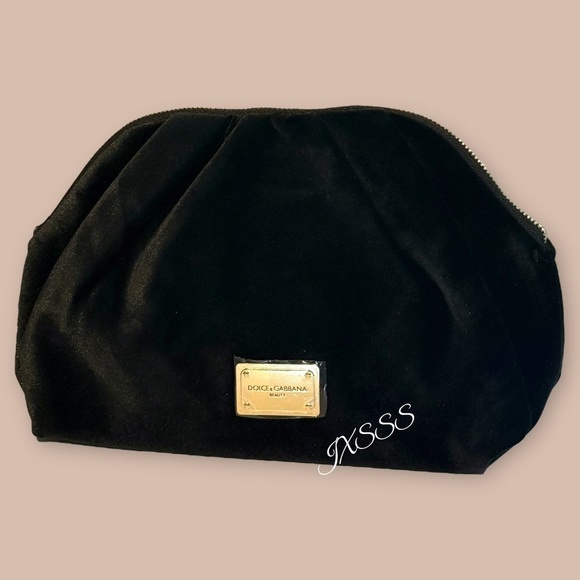 Black-Gold (Velour) Dolce & Gabbana Beauty Large Cosmetic-Makeup Bag - Picture 2 of 16